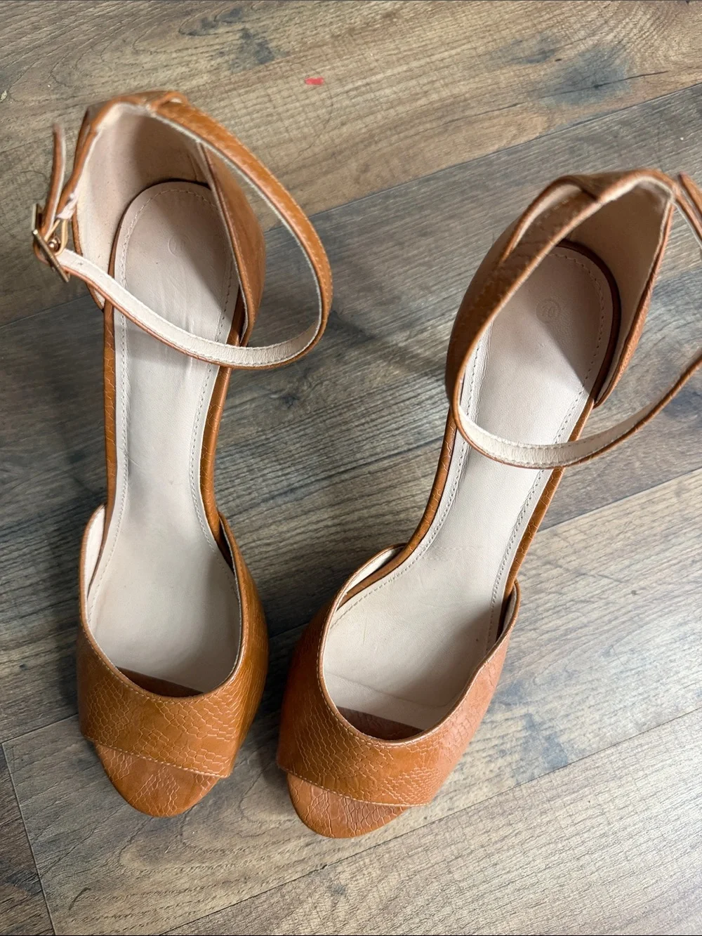 Women's Cognac Ankle-Strap Stiletto Heels